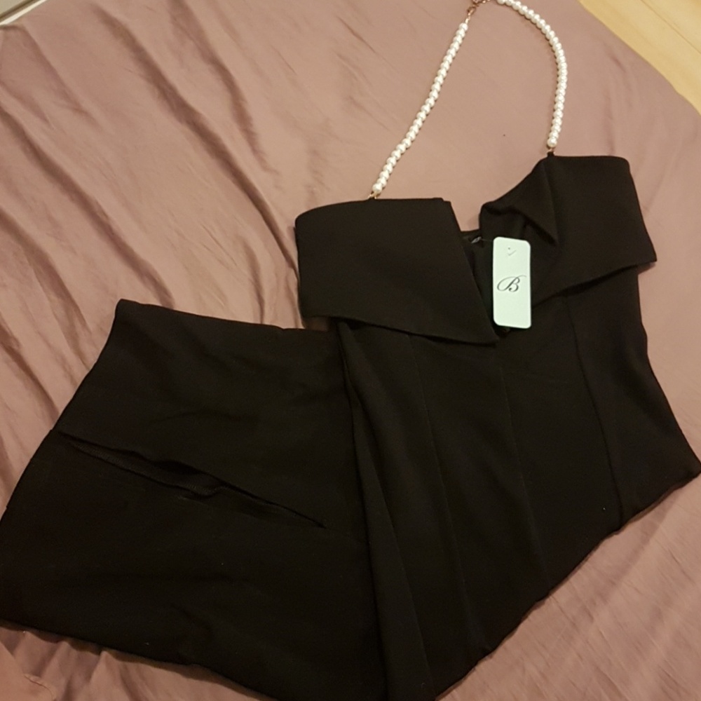 Symphony Black Dress with Pearl Straps
